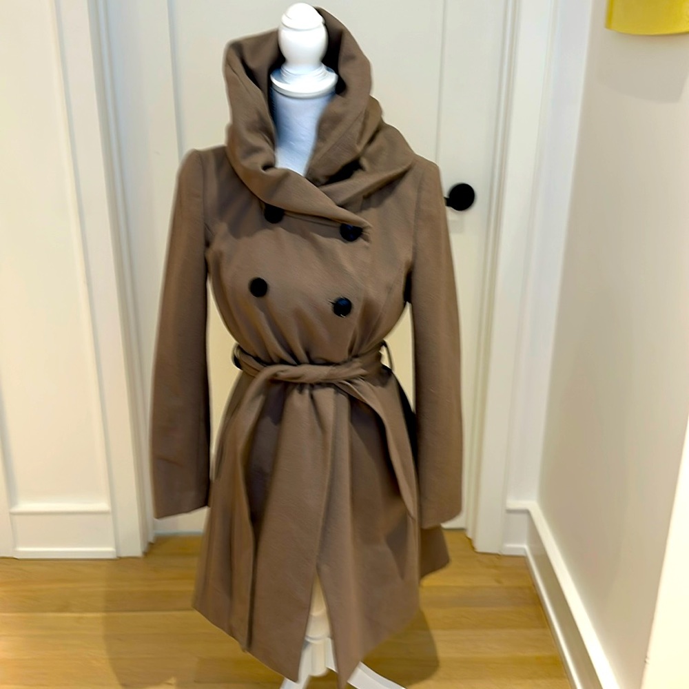 Zara cowl neck coat with double breasted buttons and a tie waist